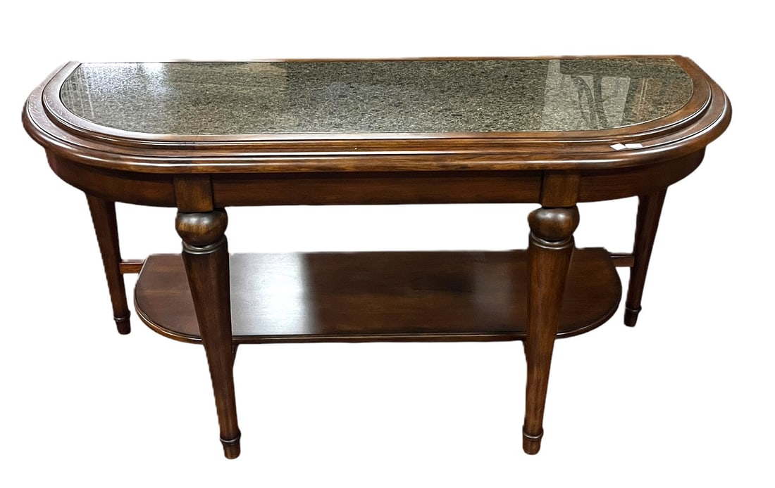 VINTAGE MAHOGANY CONSOLE TABLE WITH GREEN GRANITE TOP. (1 of 4)