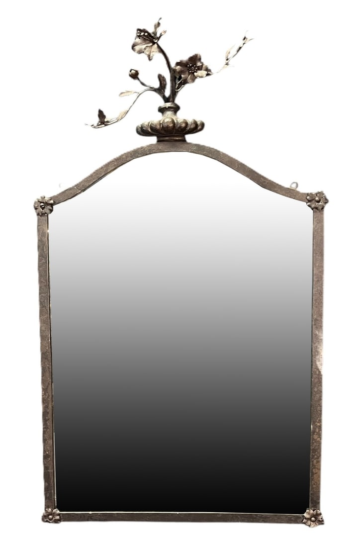 VINTAGE BLACK IRON WITH METAL FLOWERS  MIRROR (1 of 3)