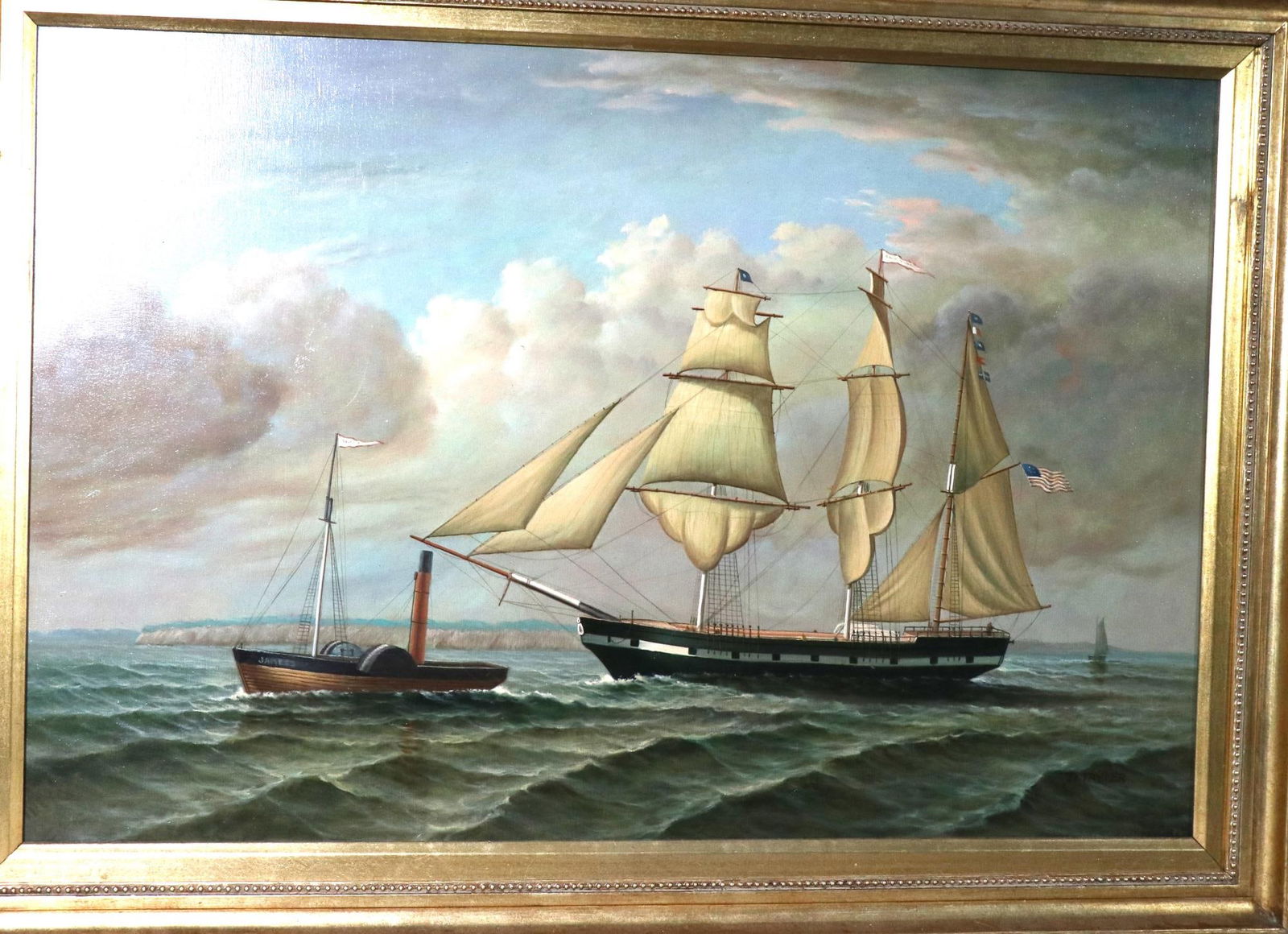 ORIG OIL US SHIP OFF OF DOVER D. TAYLER 30"X 42" (1 of 2)