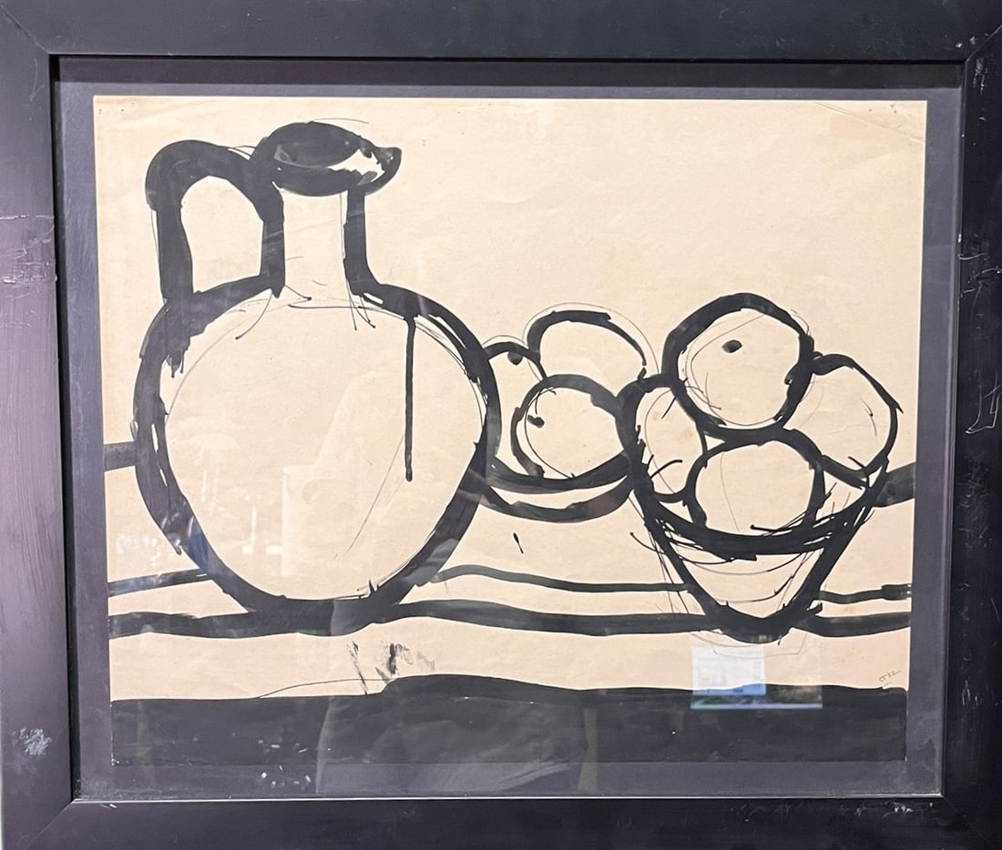 BLACK ABSTRACT STILLIFE DRAWING Height: 19.5 in.  by Width: 22.7 in. (1 of 2)