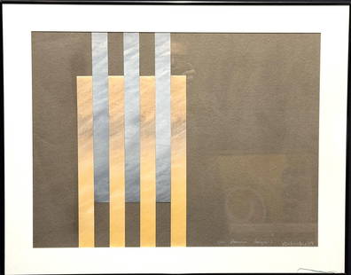 MIXED MEDIA ABSTRACT LITHOGRAPH SIGNED YOSHINEBY , 89 Height: 24 in. by Width: 30.2 in.: MIXED MEDIA ABSTRACT LITHOGRAPH SIGNED YOSHINEBY , 89 Height: 24 in. by Width: 30.2 in.