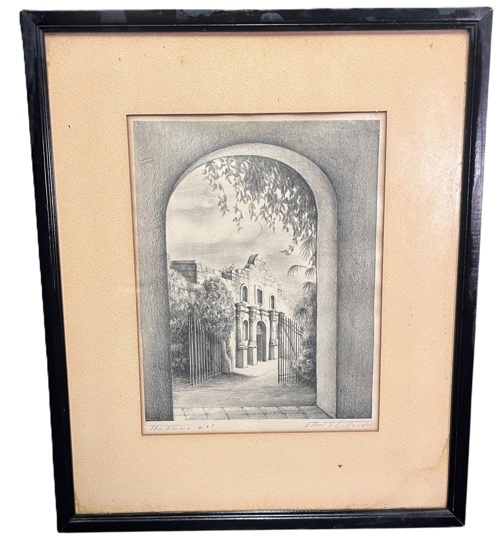 THE ALAMO DRAWING SIGNED BY LISTED ARTIST Height: 20.5 in. by Width: 17 in.: THE ALAMO DRAWING SIGNED BY LISTED ARTIST Height: 20.5 in. by Width: 17 in.