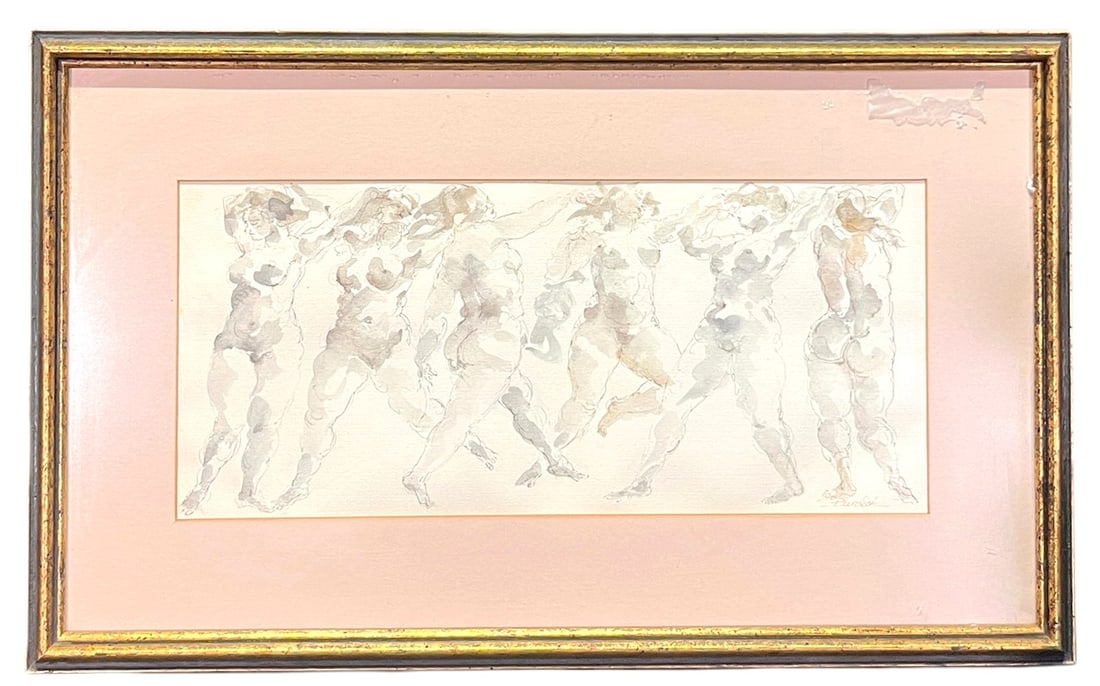 NUDE LADIES DRAWING, SIGNED BY LISTED ARTIST Height: 14 in. by Width: 23 in.: NUDE LADIES DRAWING, SIGNED BY LISTED ARTIST Height: 14 in. by Width: 23 in.