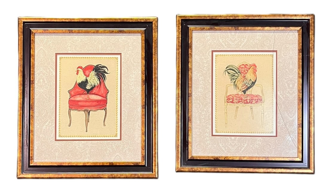 PAIR OF ROOSTER PRINTS Height: 22 in. by Width: 19  in. (1 of 4)
