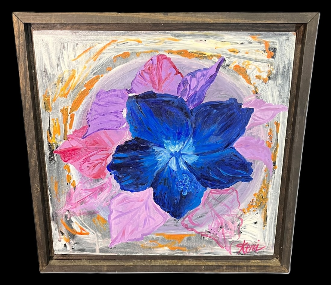 ACRYLIC ON CANVAS FLOWER BY KEN STINNET Height:  13.6 in. by Width: 13.6 in. (1 of 2)