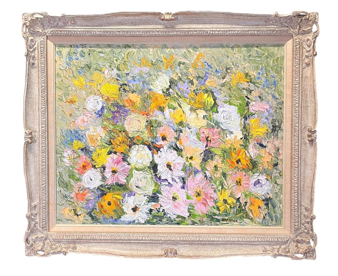 FLORAL PAINTING IN COUNTRY FRENCH FRAME Height:  31.5 in. by Width: 37 in. (1 of 3)