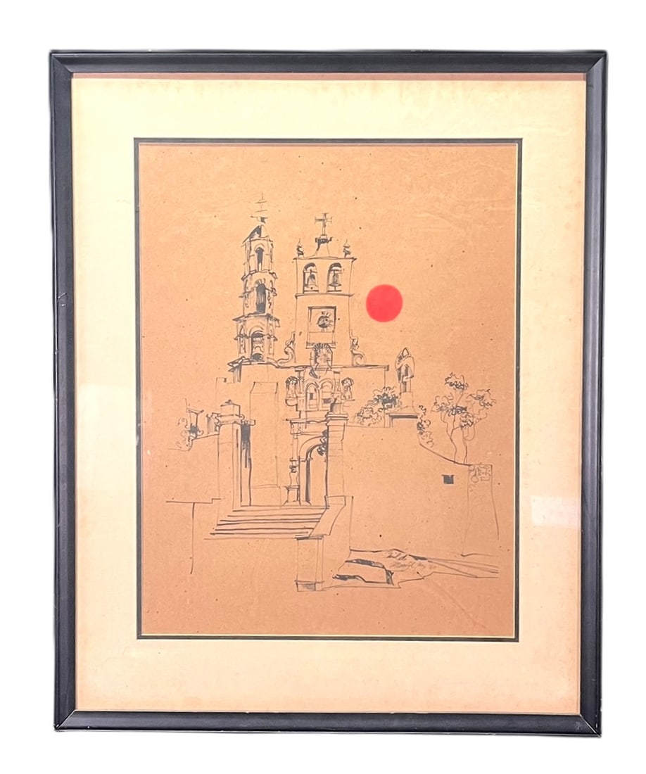 DRAWING OF A CHURCH Height: 31.5 in. by Width: 25.5 in.: DRAWING OF A CHURCH Height: 31.5 in. by Width: 25.5 in.