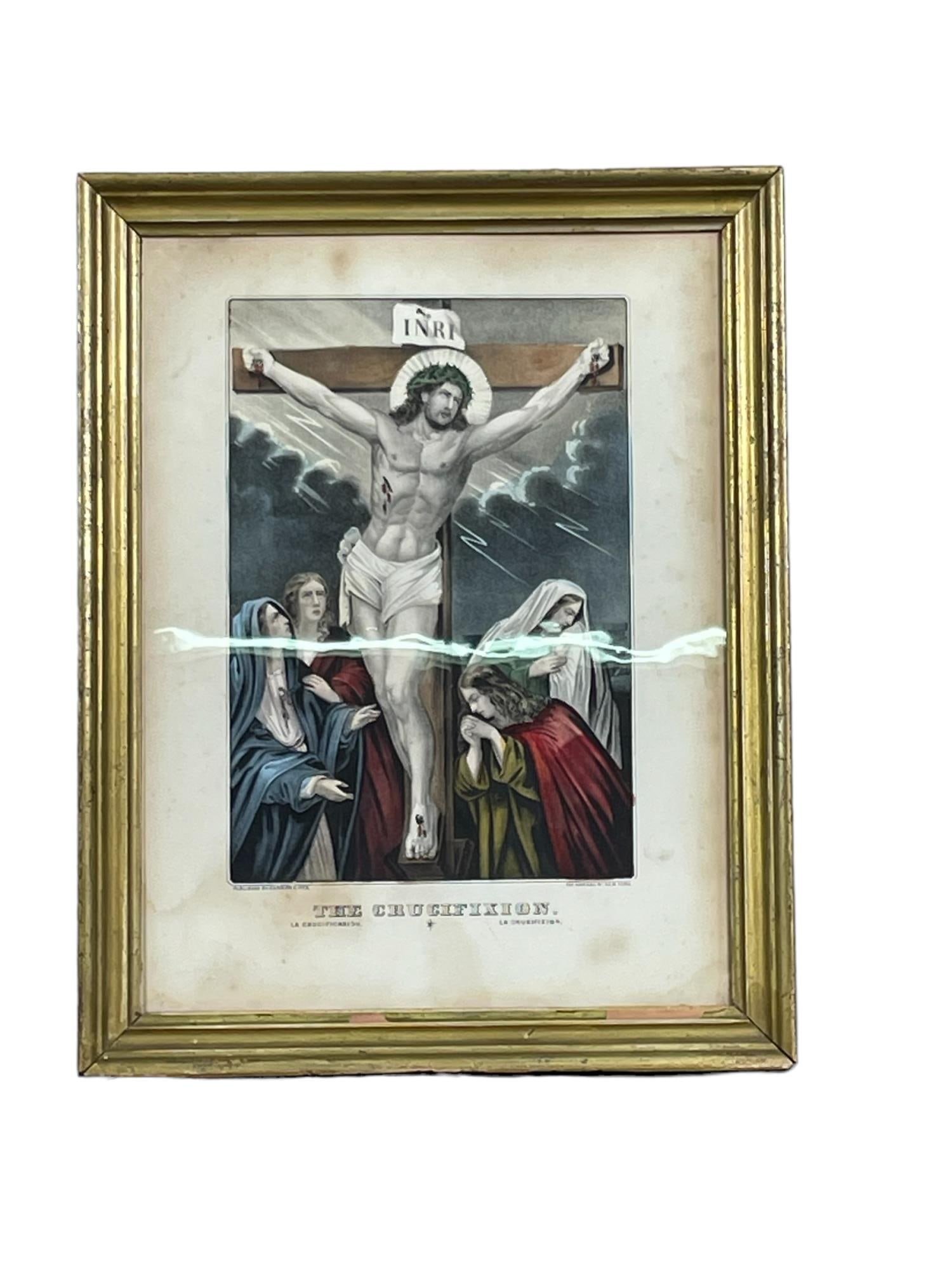 ANTIQUE THE CRUCIFIXION HAND COLORED ENGRAVING Height: 18 in. by Width: 14.25: ANTIQUE THE CRUCIFIXION HAND COLORED ENGRAVING Height: 18 in. by Width: 14.25