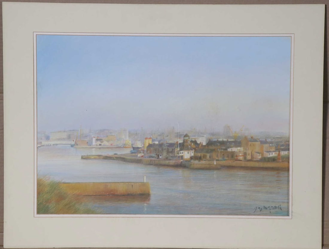FREDERICK WAGNER (PA. US. 1864-1940) "PHILLY  HARBOR" PASTEL ON PAPER,1939.  Awards: Pennsylvania (1 of 5)