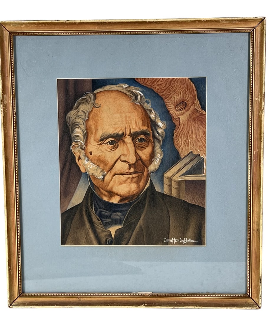 SOGMED ERNEST HAMLIN BAKER PORTRAIT WATERCOLOR. Ernest Hamlin Baker was an American artist and: SOGMED ERNEST HAMLIN BAKER PORTRAIT WATERCOLOR. Ernest Hamlin Baker was an American artist and illustrator from Poughkeepsie, New York. He illustrated more than 300 covers for Time magazine. He also m