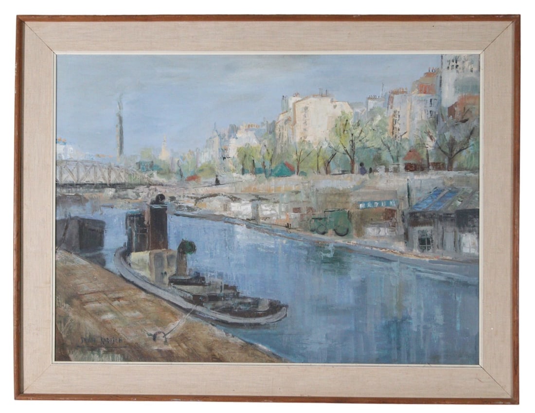 JEAN KALISCH HARBOR SCENE OIL ON CANVAS OVER PANEL PAINTING. Height: 26 in. by Width: 34 in. by: JEAN KALISCH HARBOR SCENE OIL ON CANVAS OVER PANEL PAINTING. Height: 26 in. by Width: 34 in. by Depth: 2 in.