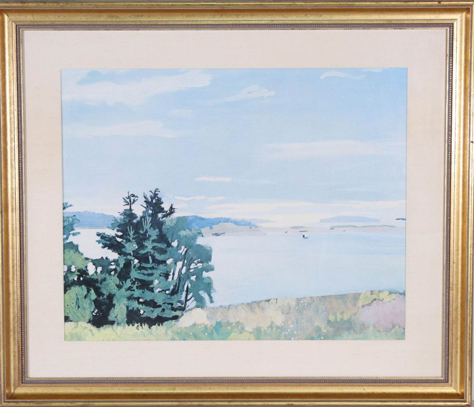 LAKE VIEW FRAMED & MATTED LITHO IN GILDED FRAME.  Height: 35 in. by Width: 41 in. (1 of 3)