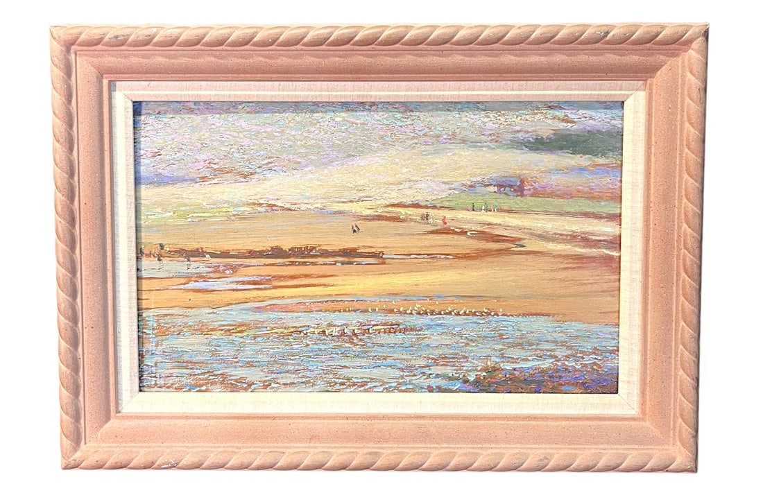 IMPRESSIONIST STYLE BEACH SCENE OIL ON CANVAS.  Height: 17 in. by Width: 23 in. (1 of 6)