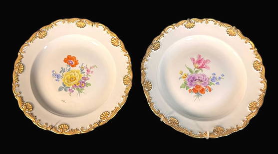 PAIR OF CIRCA 1860 MEISSEN WALL MOUNTABLE PLATES: PAIR OF CIRCA 1860 MEISSEN PORCELAIN WALL MOUNTABLE PLATES. Height: 1 in. by Width: 8.5 in.