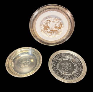GLASS PLATE, SPODE PLATE, STERLING SILVER BOWL: GLASS PLATE, SPODE PLATE, STERLING SILVER BOWL 334.3 G Height: 1 in. by Width: 12.5 in. by Depth: 12.5 in.