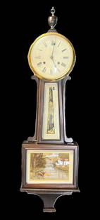 ANTIQUE BANJO WALL CLOCK: ANTIQUE BANJO WALL CLOCK. Height: 40 in. by Width: 12 in. by Depth: 4 in.