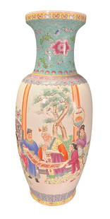 ASIAN HAND PAINTED PORCELAIN VASE: ASIAN HAND PAINTED PORCELAIN VASE. Height: 25 in. by Width: 11 in. by Depth: 11 in.