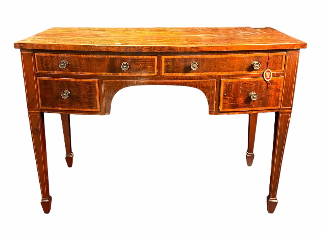 19th CENTURY ENGLISH MAHOGANY BRANDY SIDEBOARD: 19th CENTURY ENGLISH RIBBON MAHOGANY BRANDY SIDEBOARD. Height: 29.5 in. by Width: 42 in. by Depth: 20.5 IN.