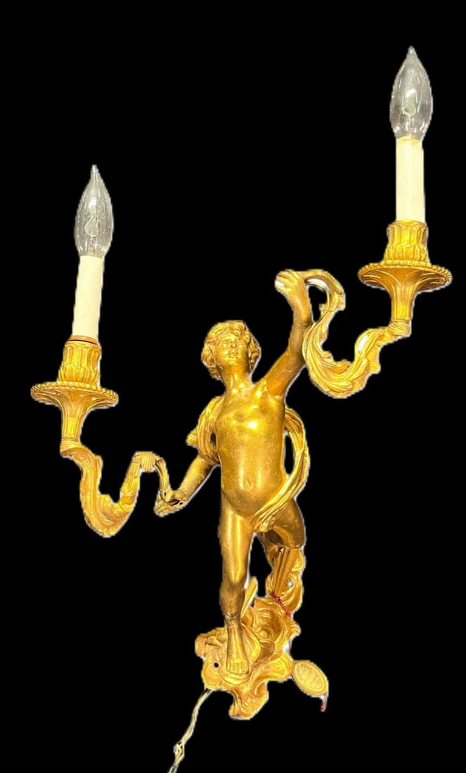 CIRCA 1880's FRENCH GILT BRONZE WALL SCONCE (1 of 2)