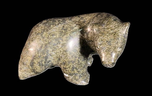 LARGE INUIT MARBLE CARVED BEAR STATUE: LARGE INUIT MARBLE CARVED BEAR STATUE Height: 11 in. by Width: 14 in. by Depth: 11 in.