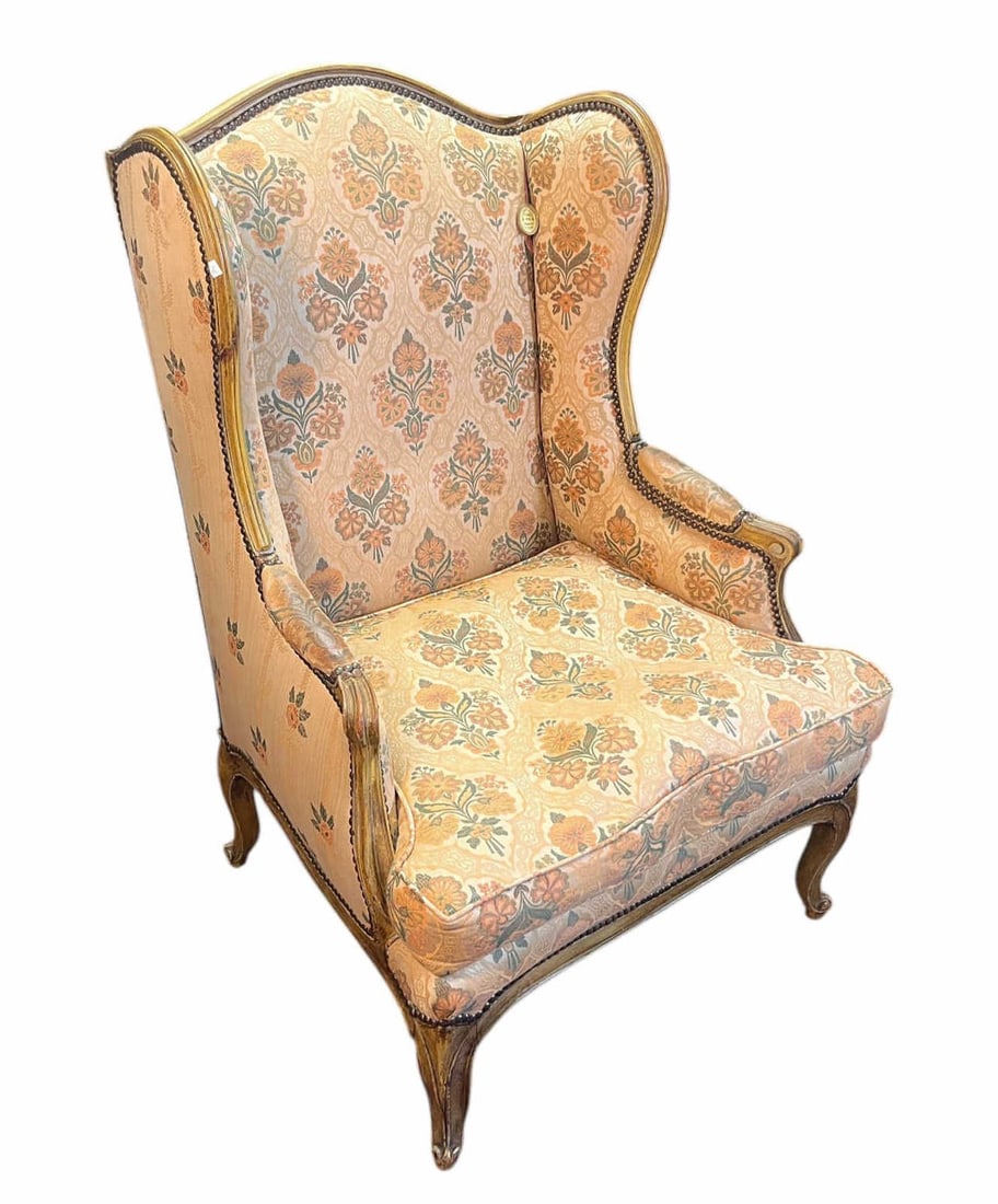 CIRCA 1850's BERGERES A OREILLES CHAIR: CIRCA 1850's LOUIS XV BERGERES A OREILLES CHAIR. Height: 43 in. by Width: 29 in. by Depth: 30 in.