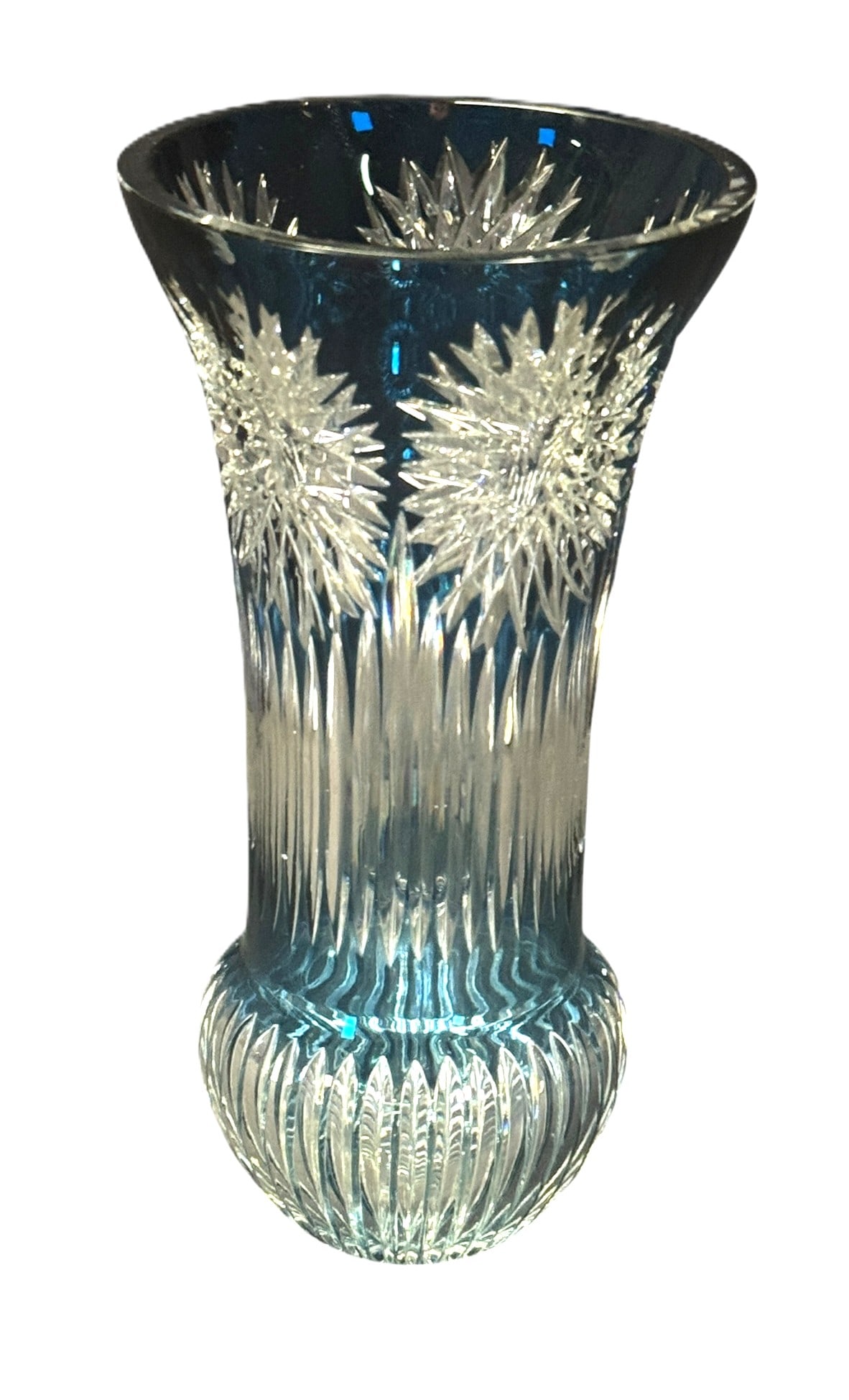 CRYSTAL CUT BLUE TONE VASE (1 of 3)
