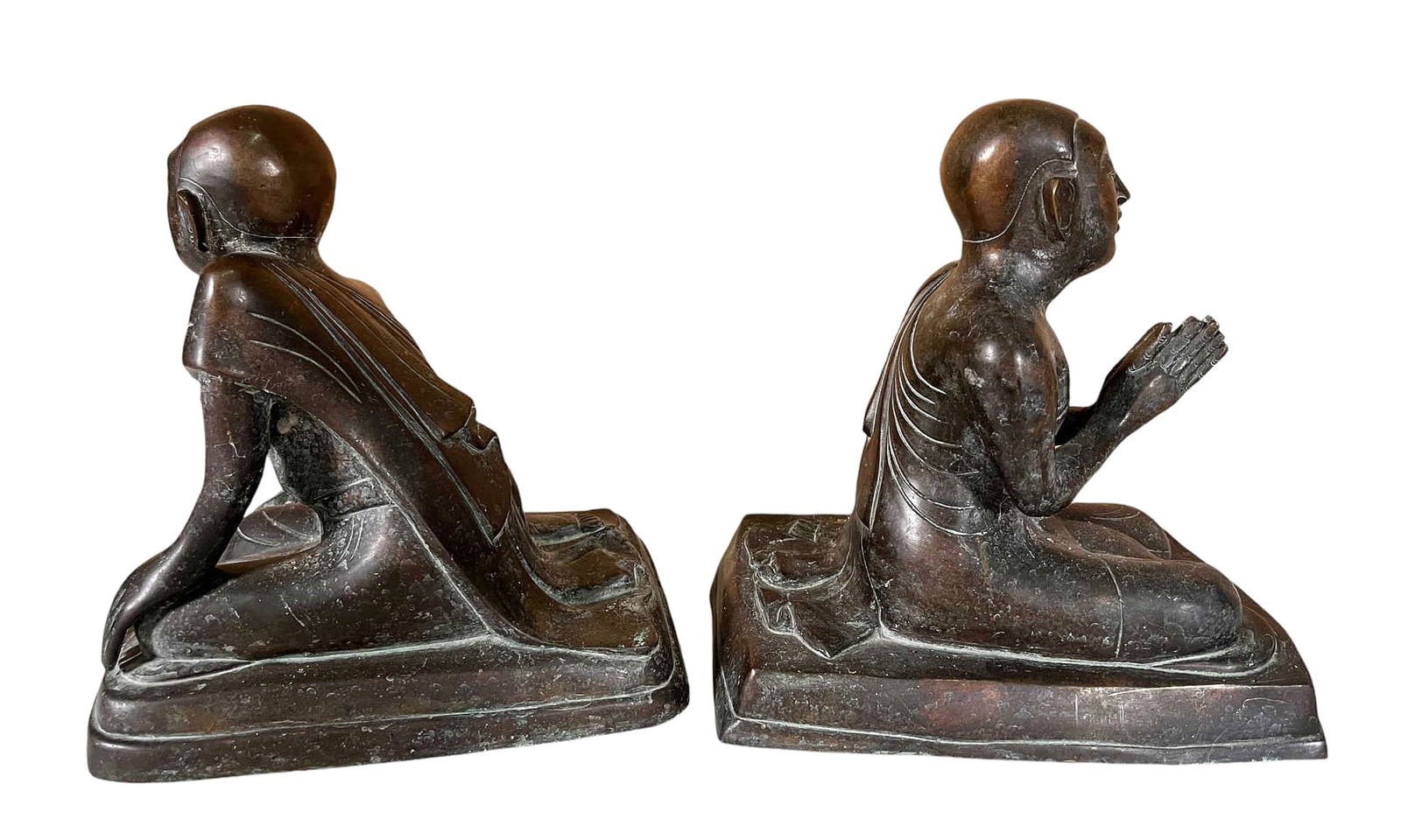 PAIR OF BUDDHA DISIPLES BRONZE BOOKENDS (1 of 6)