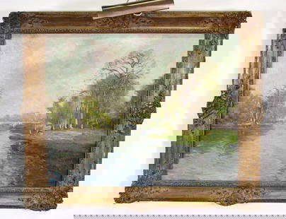 JULIAN ONDERDONK LANDSCAPE OIL PAINTING: JULIAN ONDERDONK LANDSCAPE OIL ON CANVAS PAINTING. EARLY TEXAS ARTIST. Height: 31 in. by Width: 36 in.