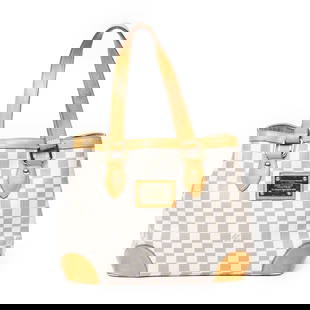 Louis Vuitton Hampstead Shoulder Bag: Louis Vuitton Hampstead Shoulder Bag Ivory Damier Azur Vachetta,Golden Brass Hardware CA4069 (46th 2009),France AAZ2903 Height: 9 in. by Width: 11 in. by Depth: 7