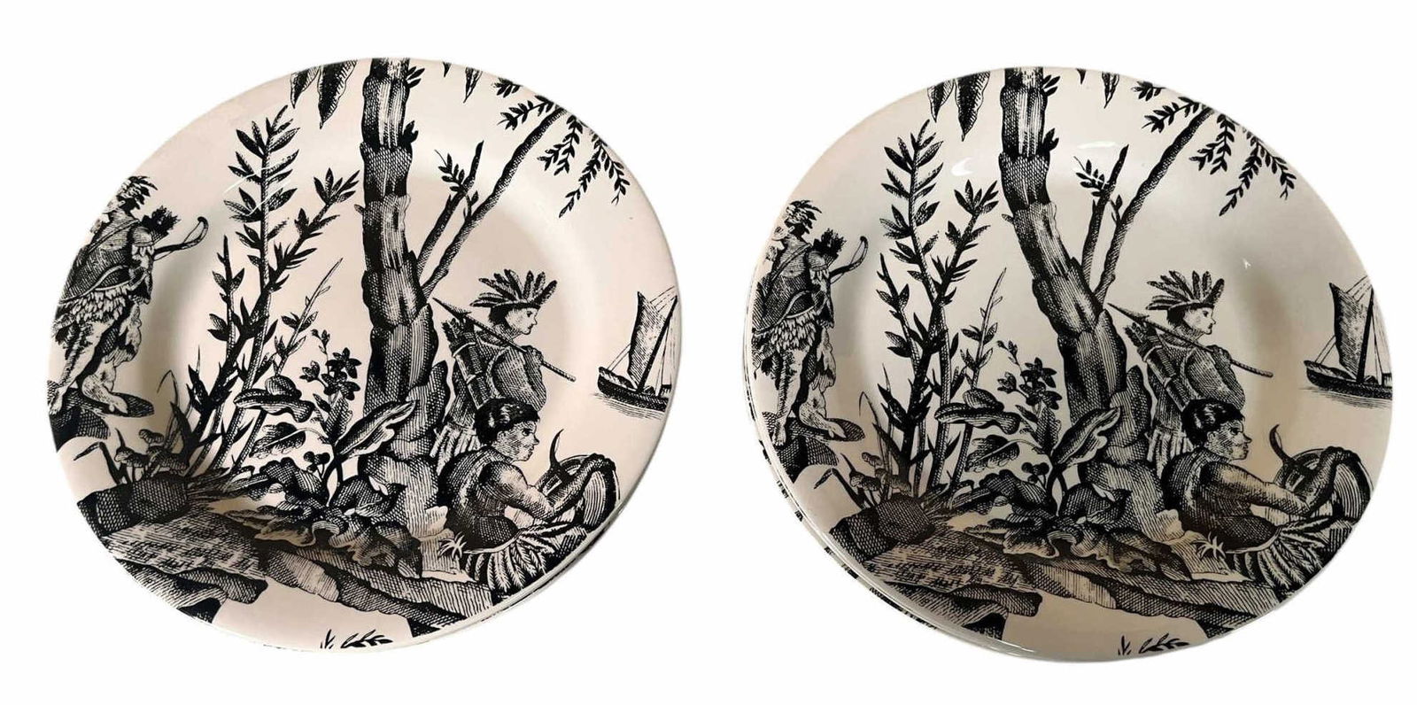 SIX FRENCH GIEN PIERRE DEUX LAFAYETTE PLATES: SET OF SIX FRENCH GIEN PIERRE DEUX LAFAYETTE PLATES.