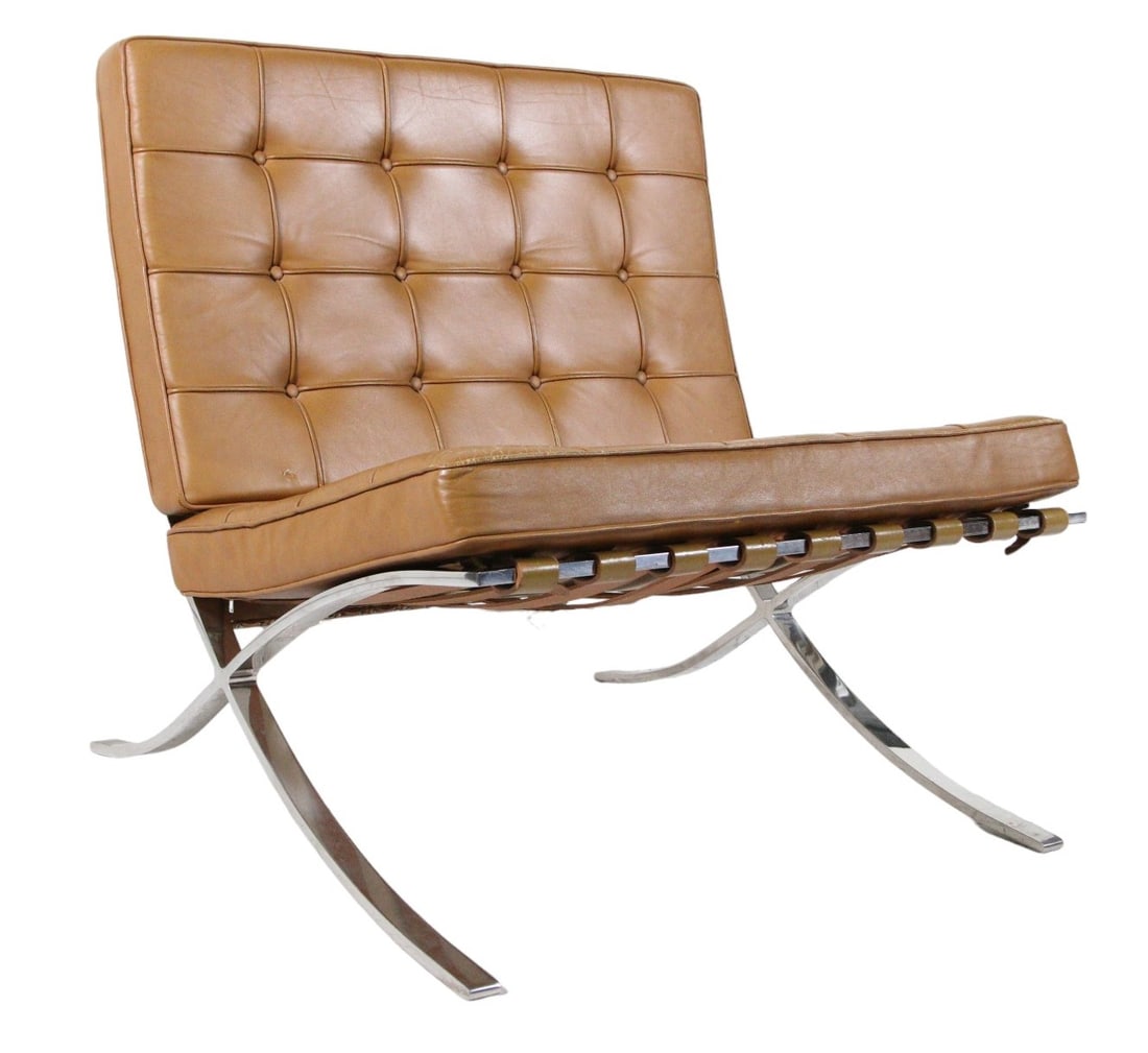 KNOLL BARCELONA CHAIR STAINLESS / TAN VOLO LEATHER: KNOLL BARCELONA CHAIR STAINLESS / TAN VOLO LEATHER #3. Height: 30.25 in. by Width: 29.5 in. by Depth: 30 in.