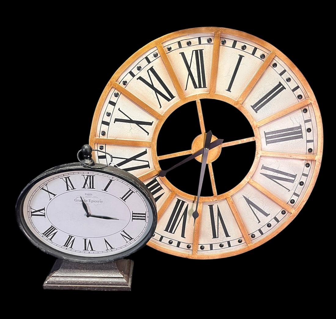 TWO DECORATIVE ACCENT CLOCKS: TWO DECORATIVE ACCENT CLOCKS Height: 30 in. by Width: 30 in.