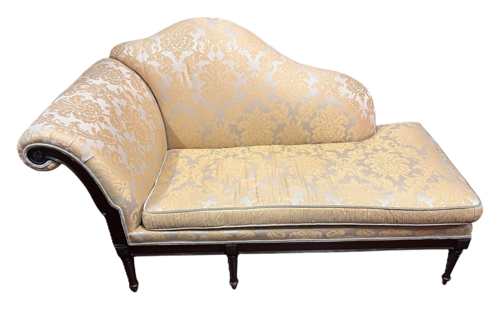 LATE 20TH C HOLLYWOOD REGENCY CHAISE LOUNGE: LATE 20TH C HOLLYWOOD REGENCY CHAISE LOUNGE Height: 37 in. by Width: 60 in. by Depth: 35 in.