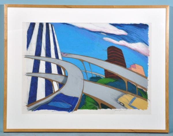 JOHN HYLTON "OUT DRIVING WITH MY PARENTS" CRAYON: JOHN HYLTON "OUT DRIVING WITH MY PARENTS: THE LOOP" CRAYON BOARD. Height: 30 in. by Width: 40 in.