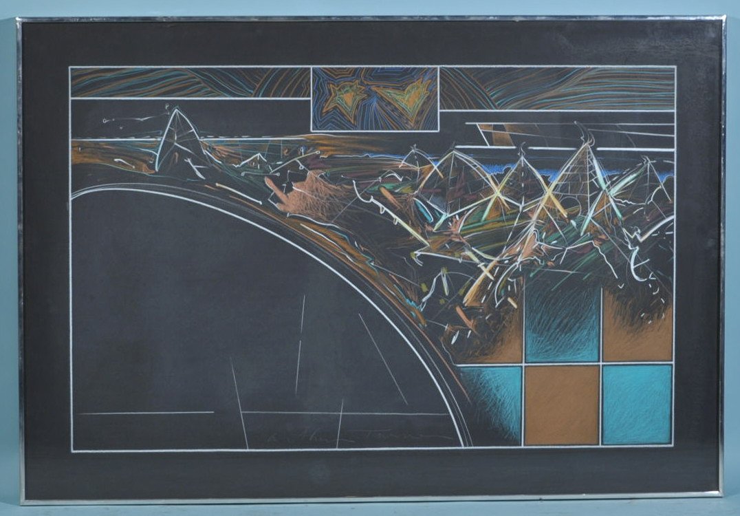 ARTHUR TURNER "NIGHTPIECE #39" PRISMA COLOR PENCIL: ARTHUR TURNER "NIGHTPIECE #39 (OAXACA)" PRISMA COLORED PENCIL/PAPER Height: 30 in. by Width: 44 in. by Depth: 1.5 in.