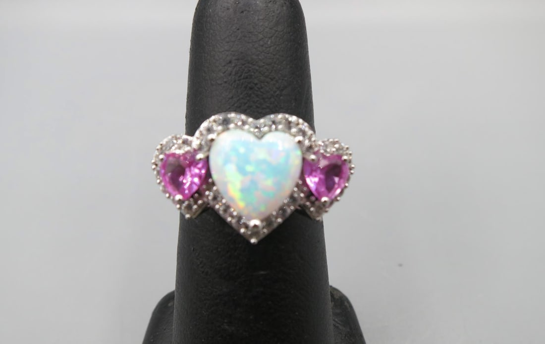 MOONSTONE & AMETHYST STERLING SILVER HEART RING (1 of 3)