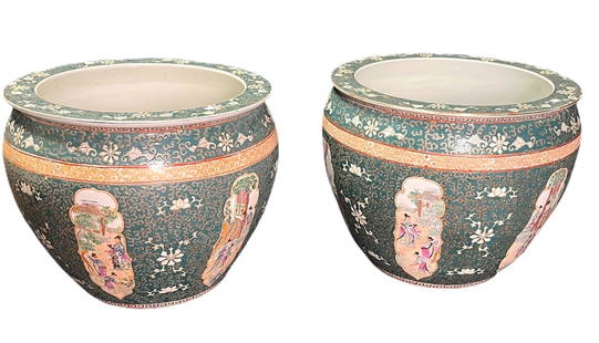 PAIR OF ASIAN CERAMIC FISH BOWLS: PAIR OF ASIAN CERAMIC FISH BOWLS Height: 14 in. by Width: 16.5 in. by Depth: 16.5 in.