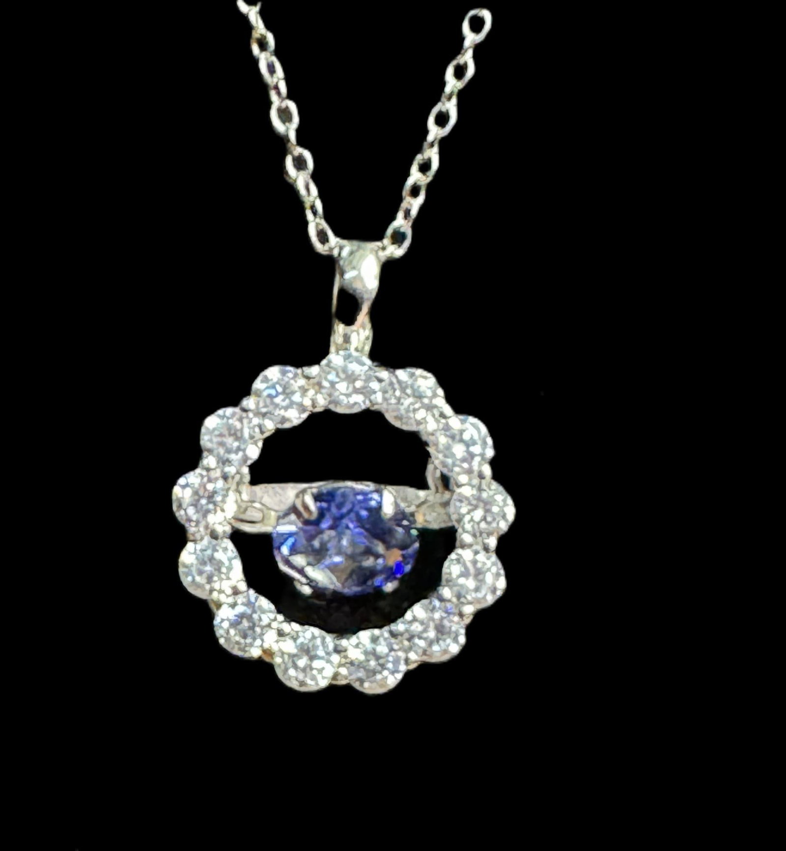 BLUE & WHITE SAPPHIRE STERLING NECKLACE: BLUE & WHITE SAPPHIRE STERLING NECKLACE.