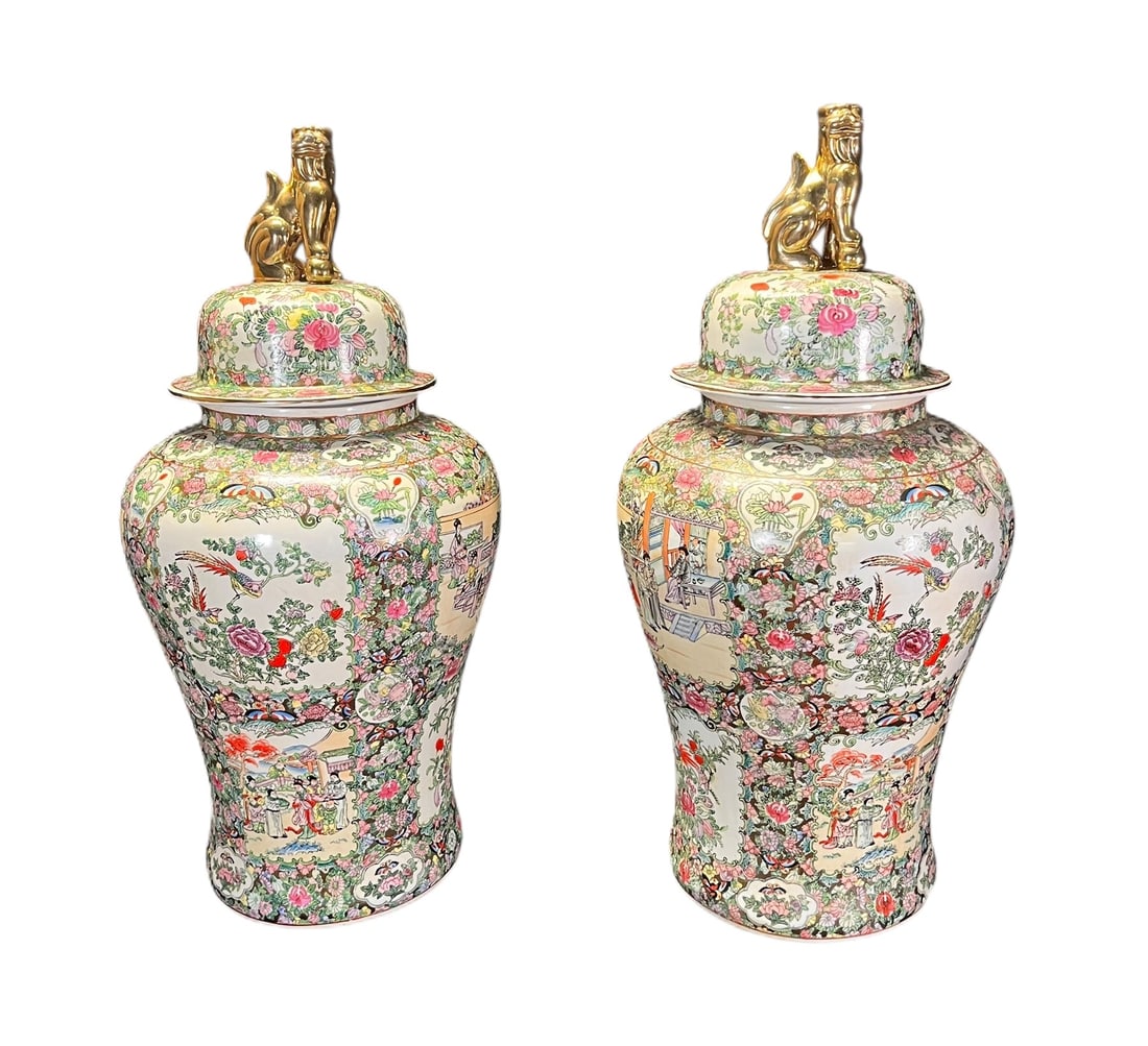 PAIR OF CHINESE PORCELAIN LIDDED TEMPLE JARS (1 of 3)