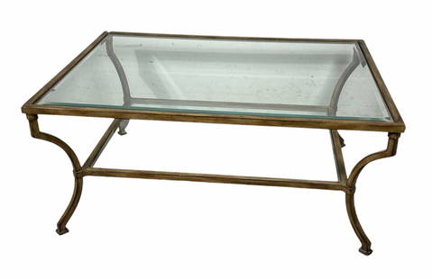 CAMARGUES BRASS/GLASS COCKTAIL TABLE: CAMARGUES BRASS/GLASS COCKTAIL TABLE . Height: 21 in. by Width: 48 in. by Depth: 37.5 in.