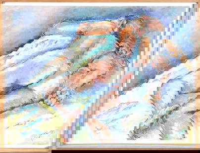 'SLUMBERING' PAINTING BY ROBERT WEIR: 'SLUMBERING' PAINTING BY ROBERT WEIR Height: 33 in. by Width: 43 in.