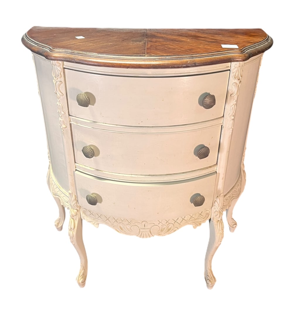 VINTAGE PAINTED NIGHTSTAND W/ THREE DRAWERS: VINTAGE PAINTED NIGHTSTAND W/ THREE DRAWERS Height: 29 in. by Width: 25.5 in. by Depth: 13.5 IN.