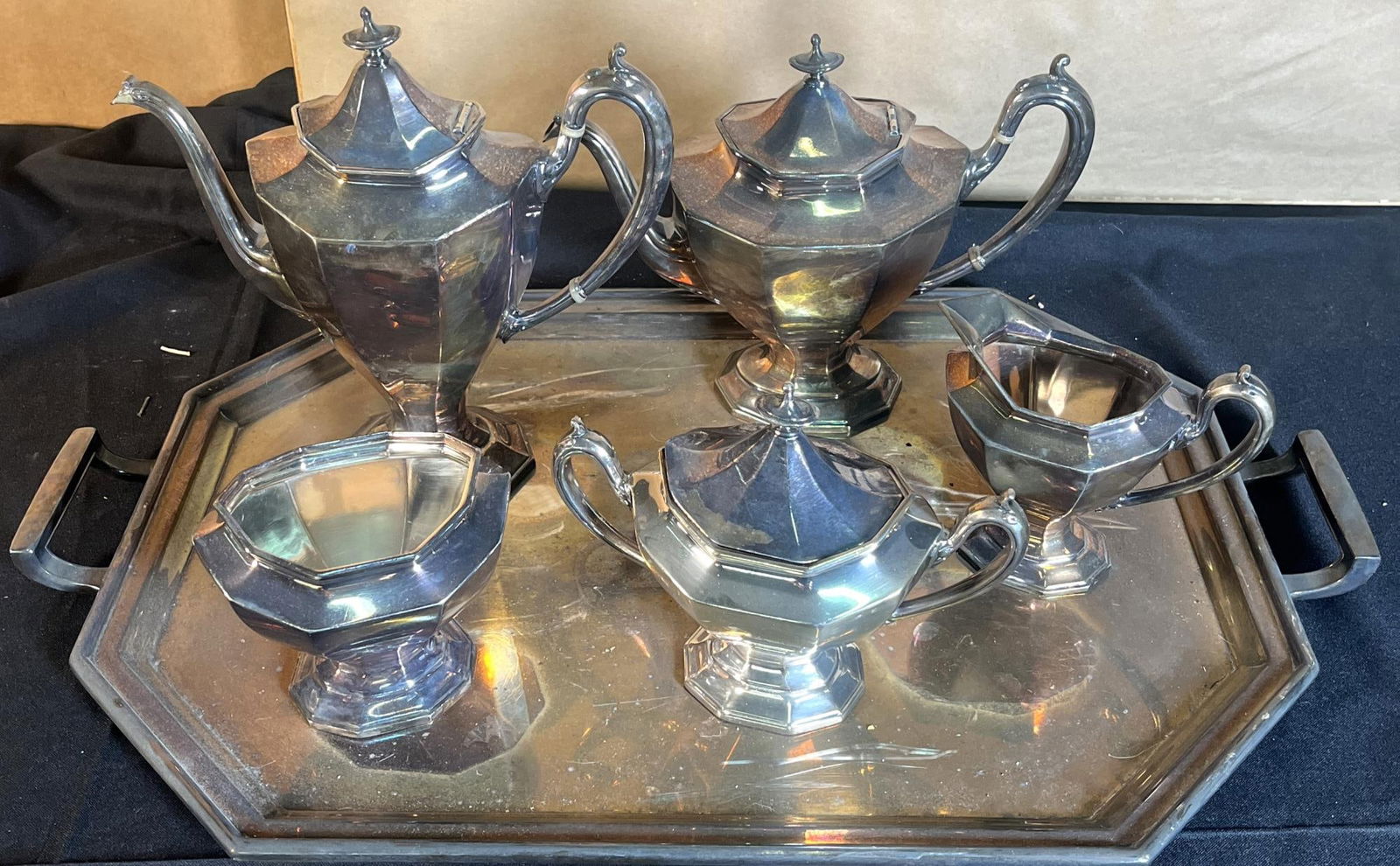 REED AND BARTON SILVER PLATE TEA SET (1 of 6)