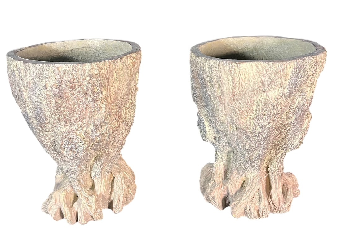 PAIR OF FAUX BOIS DECORATIVE OUTDOOR PLANTERS (1 of 4)