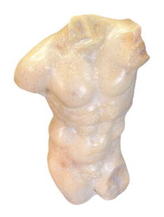 CAST MARBLEEN MALE TORSO: CAST MARBLEEN MALE TORSO. Height: 24 in. by Width: 12 in. by Depth: 12 in.