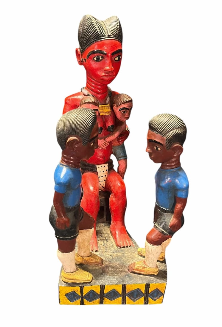 WEST AFRICAN CARVED/PAINTED FAMILY: WEST AFRICAN CARVED/PAINTED FAMILY Height: 17 in. by Width: 9 in. by Depth: 9.5 in.