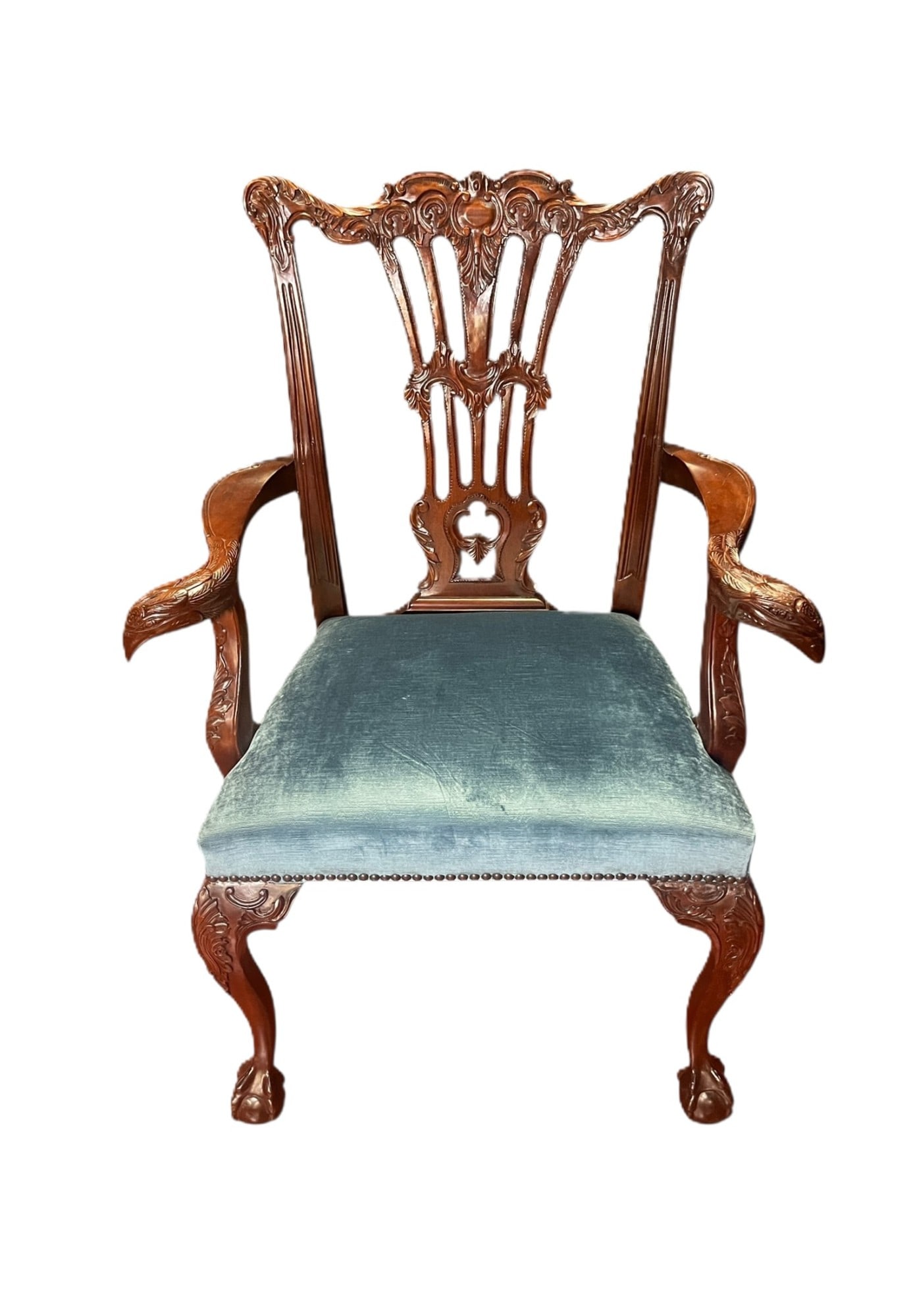 TWO CHIPPENDALE STYLE MAHOGANY ARM CHAIRS (1 of 6)