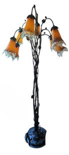 IRON FLOOR LAMP WITH 8 ART GLASS SHADES: IRON FLOOR LAMP WITH8 ART GLASS SHADES Height: 68
