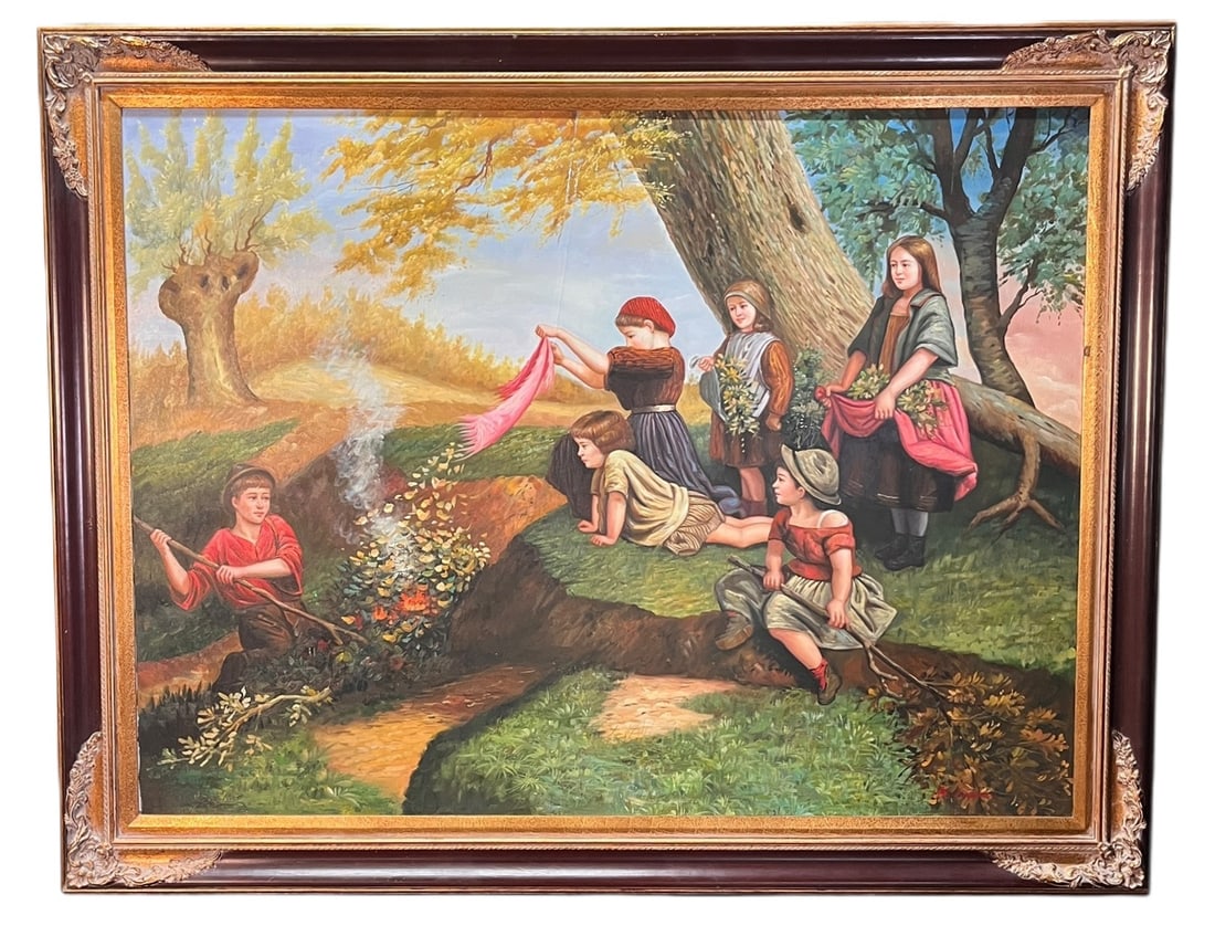 CHILDREN PLAYING OIL ON CANVAS (1 of 4)