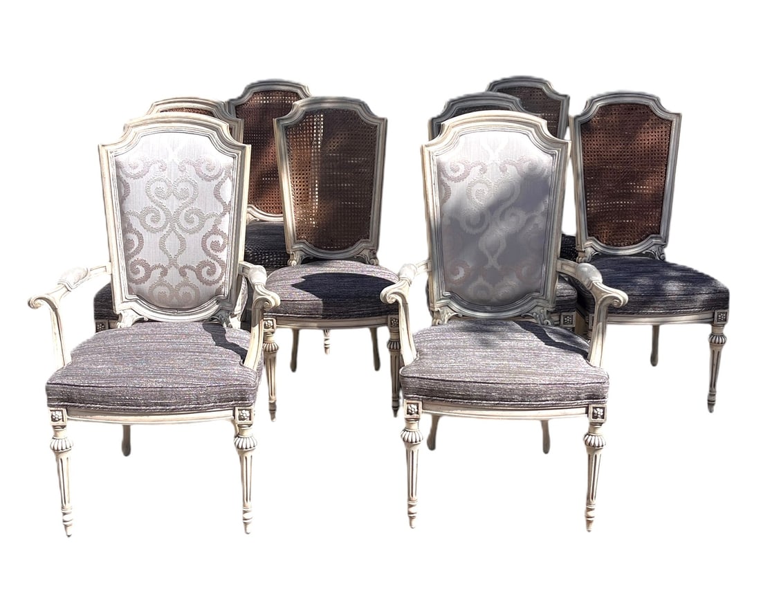 SET OF EIGHT PAINTEDCFRENCH DINING CHAIRS (1 of 9)